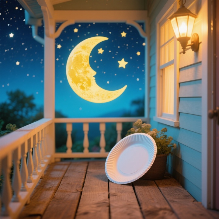 Back porch, paper plate moon